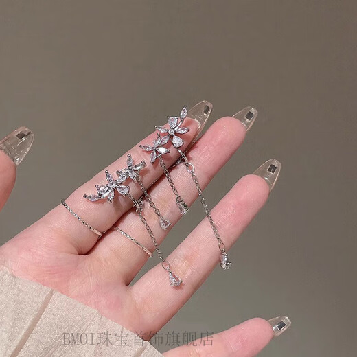 BMOI Old Phoenix 999 pure silver elf ear bone clip without pierced ears super fairy style tassel earrings temperament Gorgeous Dreamland ear clips pair