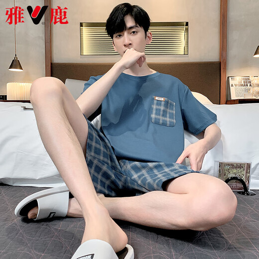 
Yalu high-end pajamas for men in summer pure cotton shorts for youth summer thin casual large size for outdoor wear HD-9928 L