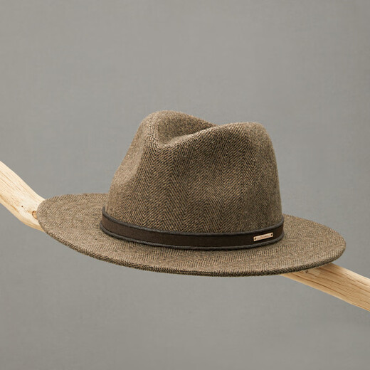 Woodpecker (TUCANO) new autumn and winter men's classic retro herringbone wool flat brim hat casual fashion large head circumference hat brown herringbone flat brim M (56-58cm)