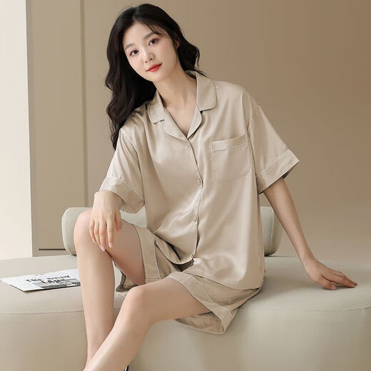 
Yalu Bing Silk Pajamas Women's Summer Cool Modal 2025 New Short Sleeve Cardigan Home Clothing Set Can Be Wear Outside NSN16803 [Cool Snow Silk] Women's M All Size