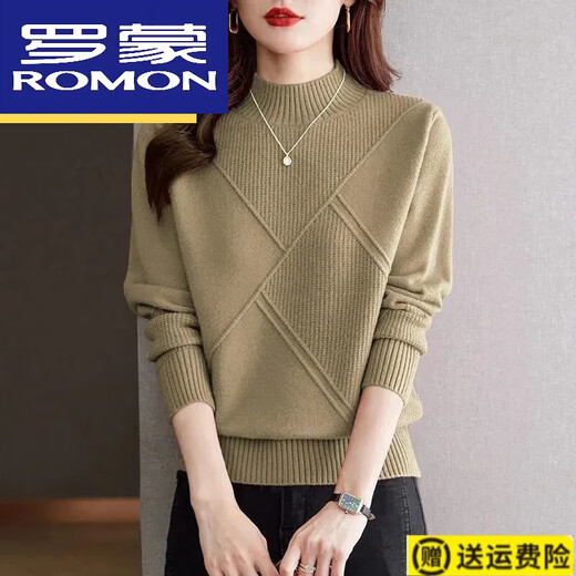 ROMON high-end half-turtle collar fashionable sweater for women autumn and winter 2024 new loose and fashionable inner knitted bottoming shirt camel XL recommended 120-130Jin Jin equals 0.5 kg