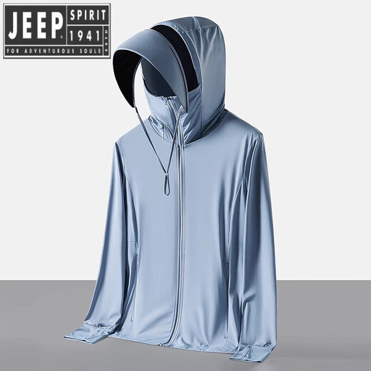 JEEP SPIRIT Men's Sunscreen Jacket 2025 New Summer Lightweight Breathable Removable Hat Brim Ice Wire Sunscreen Jacket 9905 Light Gray XL [121-140Jin[Jin equals 0.5 kg]]