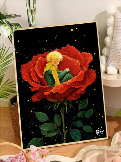 Little Prince Vinoa y Rose Digital Pintura al óleo DIY Relleno de color lleno de color Descompresión Acrílico Pintura al óleo J4877 Little Prince [clásico de estilo regular] Juego de bricolaje [Madre de madera maciza espesada + Pincel + Color 2