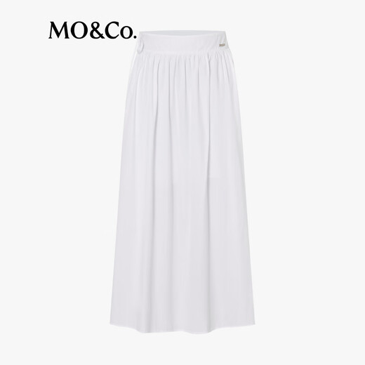 MO&Co.【C+系列】半身裙2025夏新品蓬松薄棉系带低腰小白裙MBE2SKT020 漂白色 M