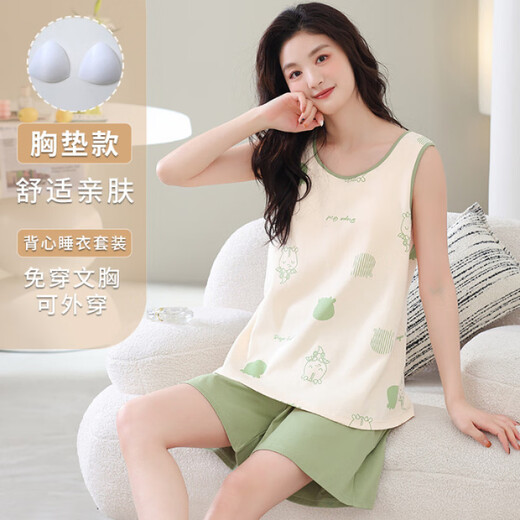 UKUHPK网红带胸垫背心短裤睡衣女士夏季仿棉大码家居服套装直播 RS-9856#带胸垫 M