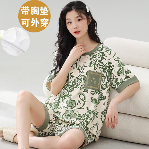 El juego de pijama de manga corta para mujeres de Xizhong Summer viene con una algodón de cofre integrada de algodón de alta calidad de estilo de estilo coreano de algodón de alta calidad GXT1047 m (recomendado 75-95 Jin [Jin es igual a 0,5 kg])