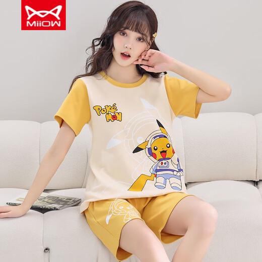 
Catman MIIOW pajamas for women in summer pure cotton short sleeve thin Korean version sweet and cute large size student home clothing set summer 1396 M women's style 75-85Jin [Jin equals 0.5 kg]