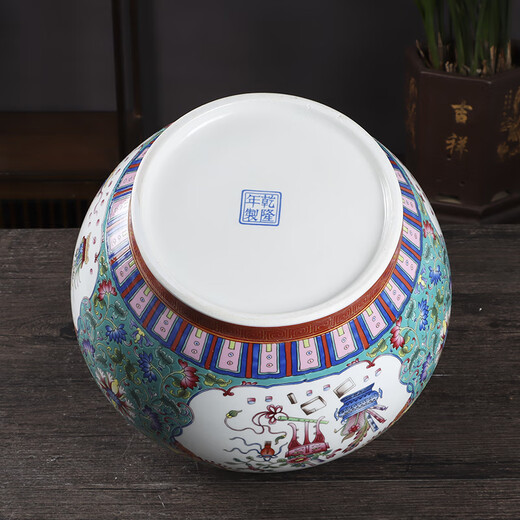 Junkiss Jingdezhen enamel decorative ornaments multifunctional storage jar rice noodle jar household with lid moisture-proof, insect-proof and mildew-proof yellow enamel lid jar 18Jin Jin is equal to 0.5kg water capacity with base