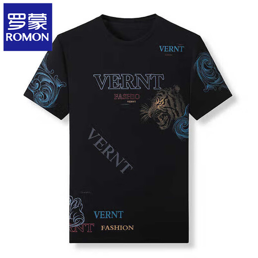 
ROMON (ROMON) mulberry silkworm. Silk short-sleeved T-shirt for men in summer new ice silk middle-aged and elderly men round neck printing trendy thin half-sleeved body Pure white 733 L 170 [recommended 120-135 Jin [Jin equals 0.5 kg]]
