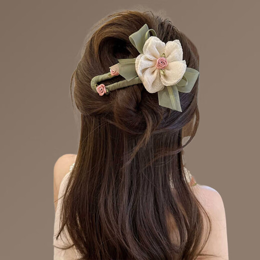 Temperamento Flores Clip de una línea Femenina nueva Central de cabello de alta gama Head Back Head Super Fairy Duckbill Tossress Beige Flower Duckbill Clip [1]