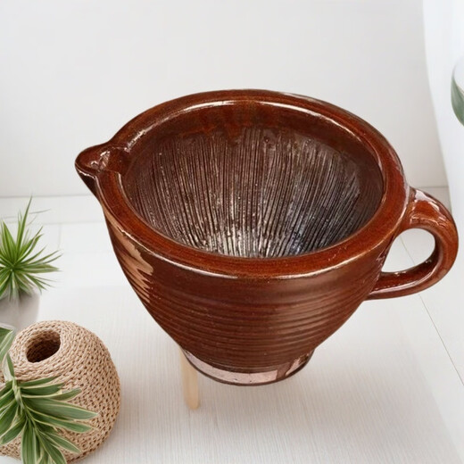 Vinoa household hammered pepper egg pounding pepper machine old-fashioned thickened coarse pottery radium vegetable bowl food grinder garlic jar thickened clay pottery radium bowl medium 18cm (with wooden mallet)