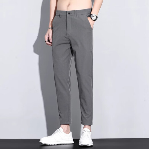 Pantalones de nueve puntos de Romon Black para hombres pantalones delgados de seda delgada para niños 2025 Summer Nuevos pantalones casuales versátiles 9905 NEGRO NINEO NINE PUNTOS/SUMMER ELL 30 [Sugerir peso 110-120 Jin [Jin equivale a 0.5 kg]]]