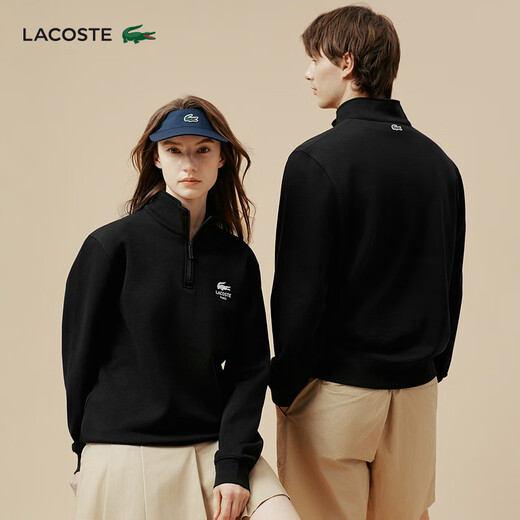 LACOSTE crocodile français hommes et femmes même style 25 automne et hiver nouvelle mode sweat-shirt à demi-zip | SH2735 031/noir M