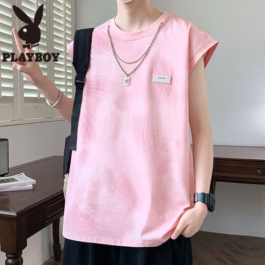 花花公子（PLAYBOY）美式无袖t恤夏季新款潮牌宽松感背心青少年休闲渐变印花坎肩 9227紫色 L 约80-100斤可穿