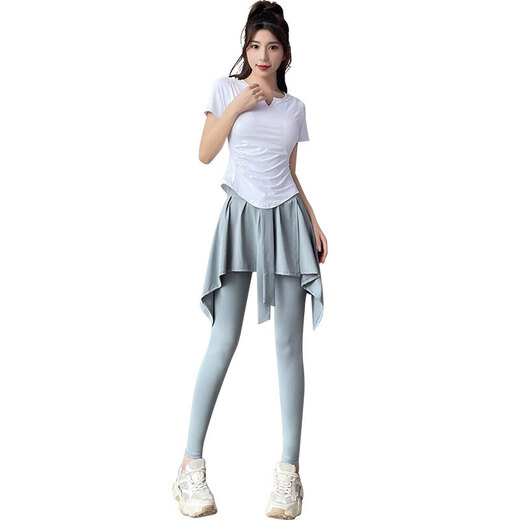 LULULOMDDW Running Sports Suit Women's Summer 2025 New Pilates Yoga Wear Gym Quick-Drying Clothes Fake Two Suit/Black + Black L (Please refer to bust and waist for size selection)