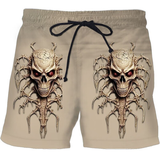 2024 summer casual shorts, personalized trendy skull 3D digital print, men's casual shorts STK1381 XS 75-80Jin[Jin equals 0.5 kg]