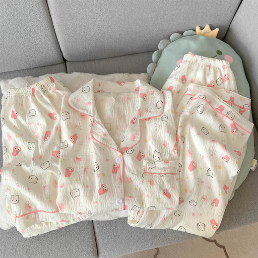 Jingpufei HelloKitty short-sleeved pajamas three-piece set cute Melody cotton silk home clothes Yunduo Cotton-9906# Star Puppy Three-piece set L [Suggested 100-120Jin [Jin equals 0.5 kg]]