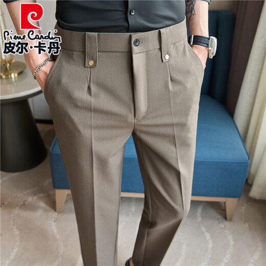 皮尔卡丹（pierre cardin）2025夏季新款男士小西裤九分裤2025新款休闲裤修身小脚长裤免烫针 咖色(XK6296A)长裤 28 (95-110)
