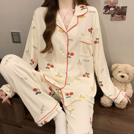 Antarctic Gentle Girl's Love Cardigan Pajamas peut être porté à l'extérieur au printemps de nouveaux vêtements en tissu ridés à manches longues KK3527 # M 170 [80-100jin suggéré [Jin est égal à 0,5 kg]]]