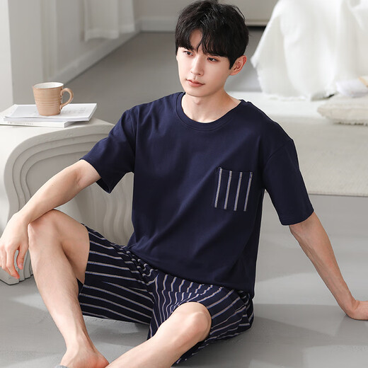 雅鹿莫代尔睡衣男款夏季2025新款男士凉感薄短袖大码家居服套装可外穿 Y9717 L 男