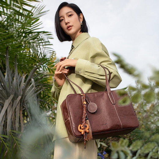 食草堂【吉娜同款】女包方糖保龄球头层植鞣牛皮手提斜挎小方包轻奢礼物 mini深啡  沈月同款/送随机挂饰