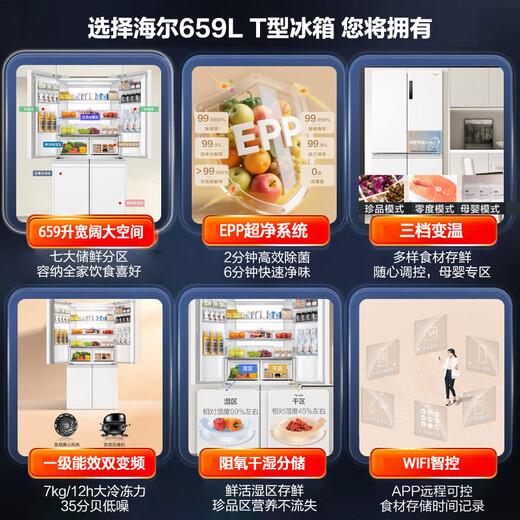 海尔（Haier）国家补贴20%冰箱四开门656/659升家用电冰箱一级能效节能EPP超净净味阻氧干湿分储母婴三档变温 【咨询领补贴】BCD-659WGHTDE5WVU1