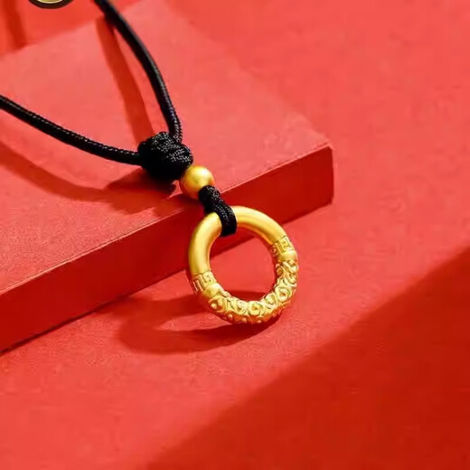 Ji Bochi gold-plated silver-plated safety buckle pendant empty G24K gold color tight-hook transfer bead braided necklace for men and women, Xiangyun buckle small version, default black rope 0.2