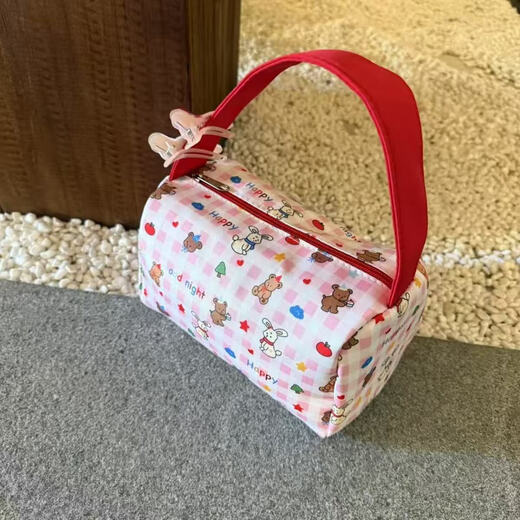 Colorful dots and high-looking cartoon bear and rabbit portable makeup and toiletry bag travel storage bag three-dimensional handbag red