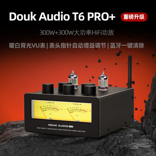 DOUK AUDIO T6 PRO+ Tube Bluetooth 5.1 Audiophile Level Home Small Amplifier Integrated Amplifier Yellow T6 PRO+ with 48V5A Gallium Nitride Power Supply