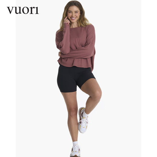 VUORI 飞奥力长袖上衣T恤套头衫运动舒适休闲宽松圆领女VW1047 红色/Rosewood XS /S