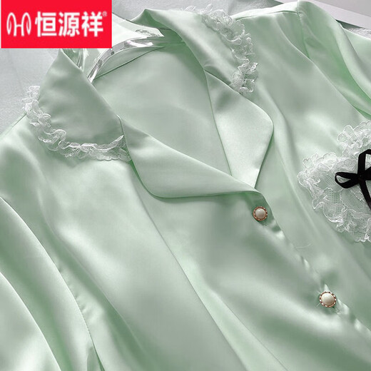 恒源祥冰丝睡衣女夏天短袖公主风性感蕾丝家居服套装2025年新款夏季可爱 YX9201开/衫双短宠物猫 XL 115-130斤