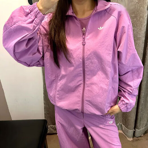 阿迪达斯 （adidas）三叶草时尚套装女子春夏新款防风梭织立领夹克外套休闲直筒裤长裤 JD6387+IW5509 M