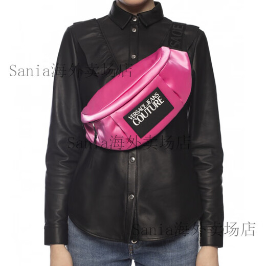 范思哲（VERSACE）品牌字母印拉链开合织物斜挎包腰包常规女款玫红色 基础装(包+防尘袋)