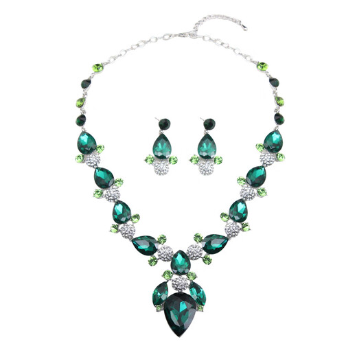 Yadige European and American fashion jewelry set chain temperament versatile rhinestone gemstone necklace earrings set women's dress banquet accessories green