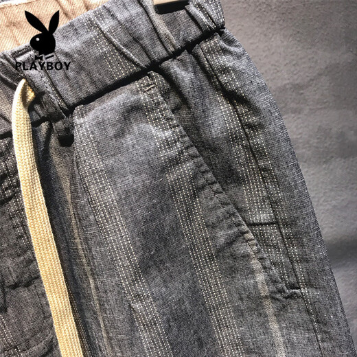 Playboy (Playboy) 2025 Nouvelle marque tendance pantalon décontracté rayé pour hommes Summer mince pantalon récolté harlan