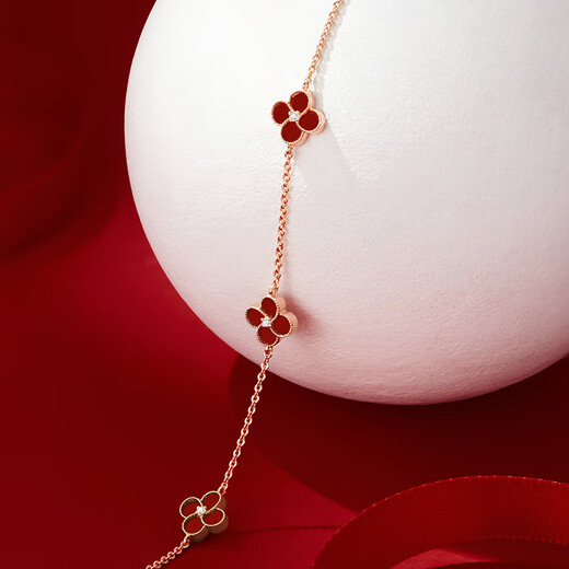 Promise of Love 18k gold four-leaf clover bracelet for women red agate niche luxury jewelry anniversary birthday gift for girlfriend