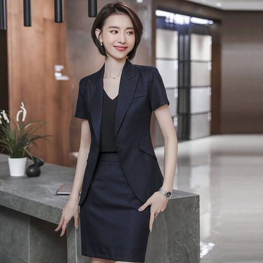 喆炜西装外套女2025夏季新款正装套装薄款夏小西服职业装时尚工作服 简6901蓝色上衣+9901裙子 S