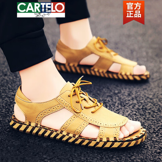 
CARTELO leather sandals men's 2025 new summer outside leather trendy brand Roman shoes driving beach sandals men HY/HY9926-A- beige 39 sports code