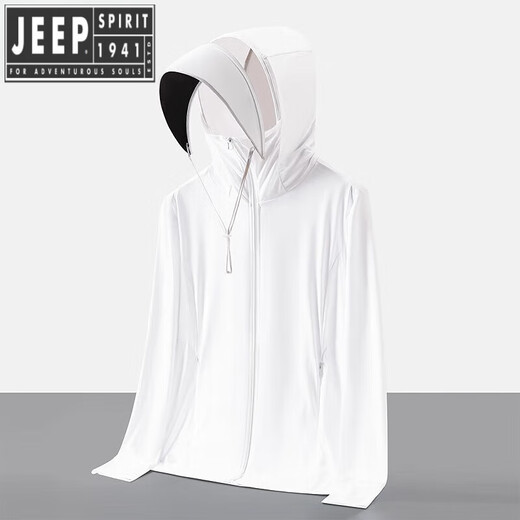 JEEP SPIRIT Men's Sunscreen Jacket 2025 New Summer Lightweight Breathable Removable Hat Brim Ice Wire Sunscreen Jacket 9905 Light Gray XL [121-140Jin[Jin equals 0.5 kg]]