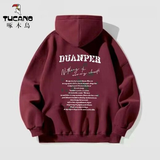 Woodpecker hooded sweatshirt for men in autumn and winter American letter print design loose thickened velvet jacket trendy hoodie top white gray (regular style) XL recommended weight 120-140Jin Jin is equal to about 0.5 kg