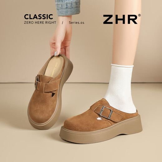 Zhr Baotou Bucken Ziehen Sie die dicke alleinige vielseitige Ein-Fuß-Single-Schuhe der Frauen weicher Sohle fauler Halbbummel AY291 Camel 36