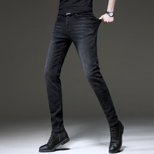 
Seven Wolves 2025 high-end spring new black jeans for men Korean style ripped small feet pants trendy casual trousers 1049 gray 28