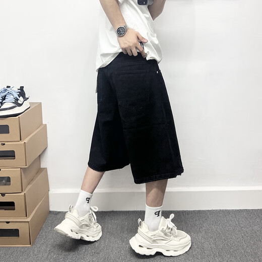 
RANKDAVEY light luxury high-end brand summer shorts slim black six-point jeans for men handsome loose fashion trends Black_AC3523AY M_125-138Jin[Jin equals 0.5 kg]
