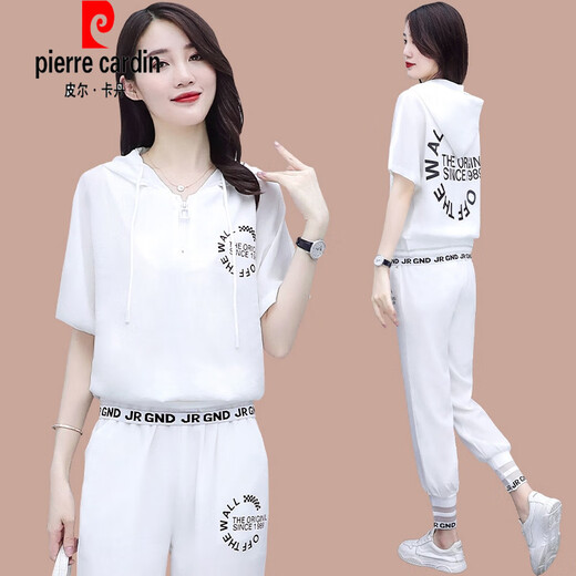 皮尔卡丹（pierre cardin）2025年夏季新款宽松时尚休闲运动服套装女时髦洋气冰|丝短袖两件 (1389)蓝色 M (建议100斤以下)