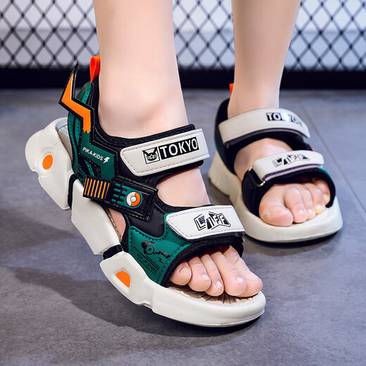 Boys Sandals 2025 Summer Breathable Children's Shoes Medium Big Children Soft Sole Little Boys Beach Shoes Trendy Wholesale Dropshipping 608-White Green 28