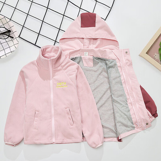Duomi Fairy Tale Girls Spring Autumn Winter Clothes New Style Children's Detachable Windbreaker Plus Velvet Cartoon Color Matching Three-in-One Guarantee 140 Purple