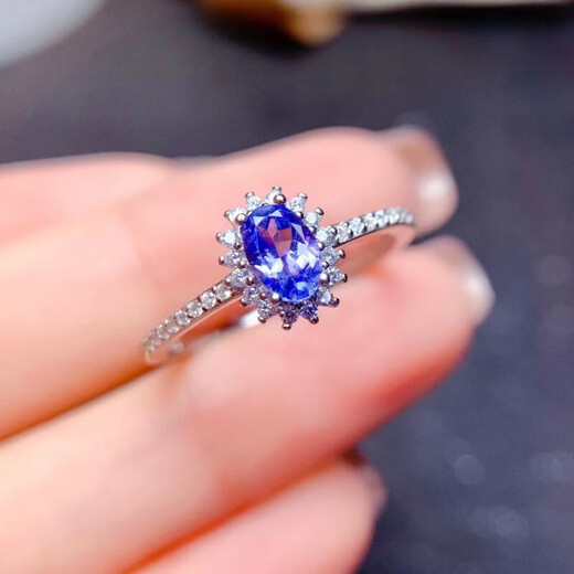 Fuwu natural tanzanite bare stone ring surface 925 silver inlaid ring live ring adjustable women's ring supports re-examination natural tanzanite