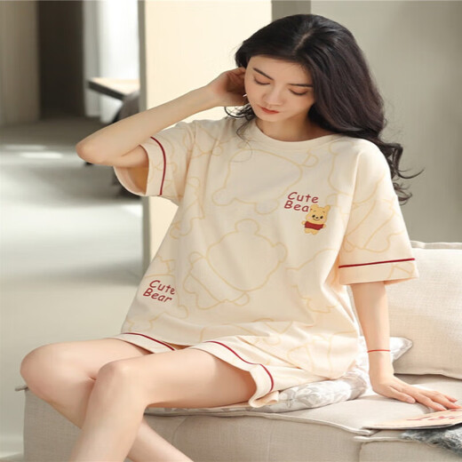 Les pyjamas Jinrenchu pour les femmes en été en coton pur short pour femmes peuvent être portés à l'extérieur de 2025 Nouveau costume de vêtements domestiques 9856 Code M à taille unique recommandée 80-100jin [Jin est égal à 0,5 kg]