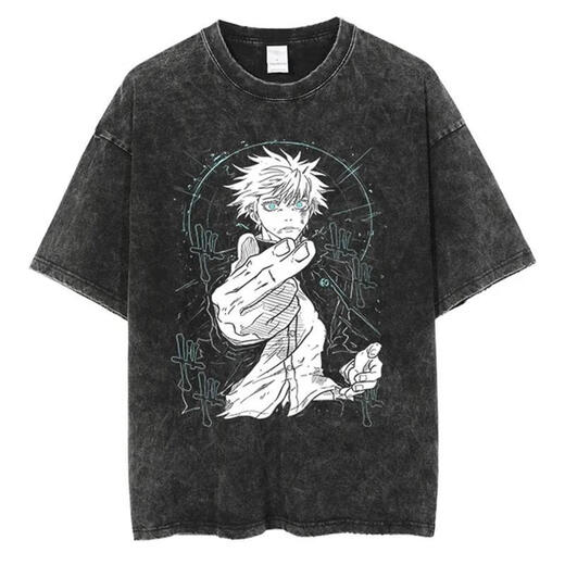 Juvia Jujutsu Kaisen Retro-Wäsche und altes T-Shirt Harajuku Gojo Erleuchtung S trendy Top B691 Waschen s