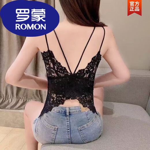 ROMON brand large size lace women's thin summer tube top underwear anti-exposure bottoming inner suspender top beautiful back black L 80-110Jin Jin equals 0.5 kg